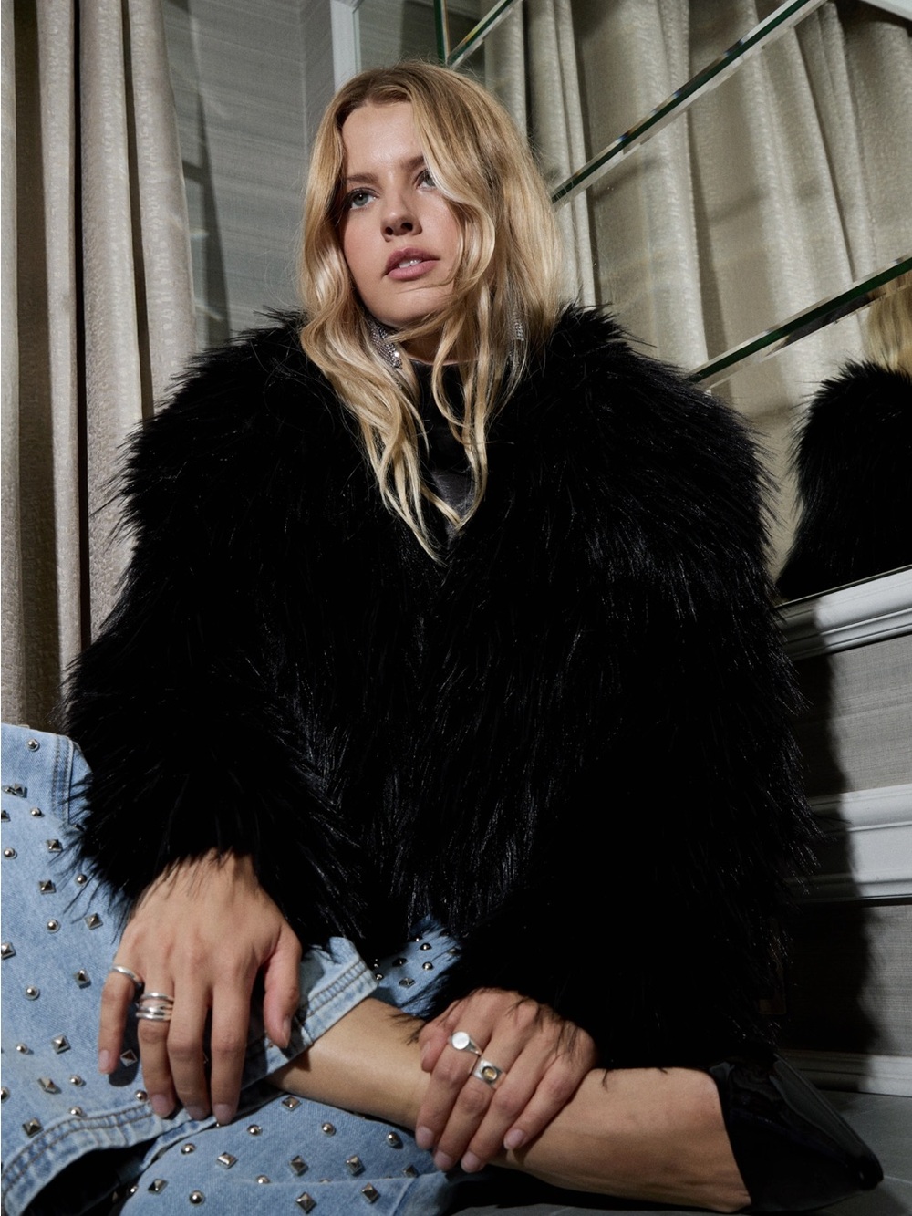 NASTYGAL MULTI FAUX FUR CROPPED COAT